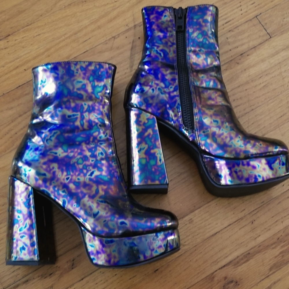 Current Mood Platform Boots Oil Slick Size 5 - Picture 1 of 4